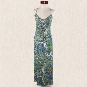 Ann Taylor LOFT Paisley Maxi Dress Size 4 Blue Green‎ Boho Indie Resort Vacation